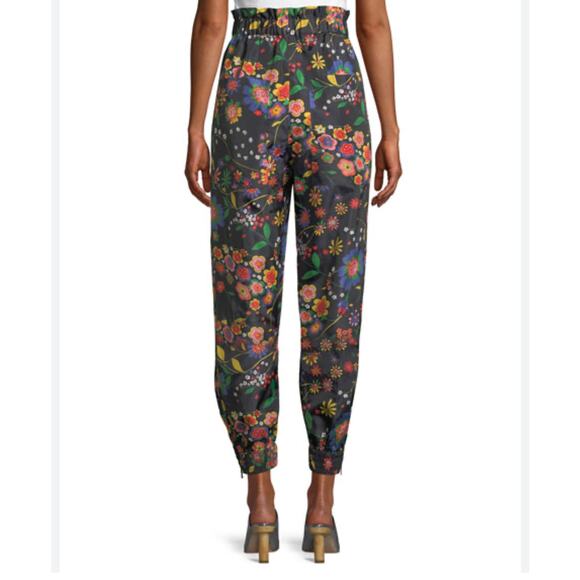 TIBI FLORAL PRINT RUFFLE TECH JOGGER PANTS HIGH PAPER BAG WAIST WOMEN SIZE M NEW - Picture 4 of 15